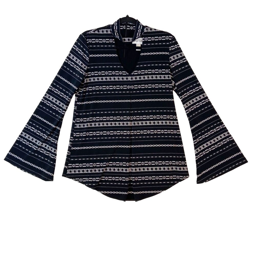 Joseph Ribkoff Top Women's 10 Black Bell Sleeves Abstract Designer‎ Geometric